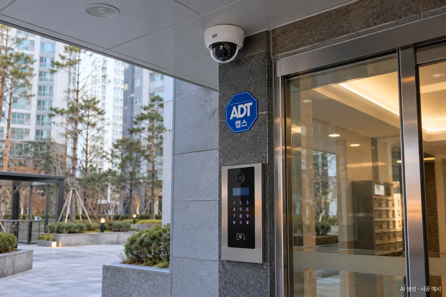대구 아파트 CCTV 설치 예시 - 공동현관 키패드 위 돔 카메라