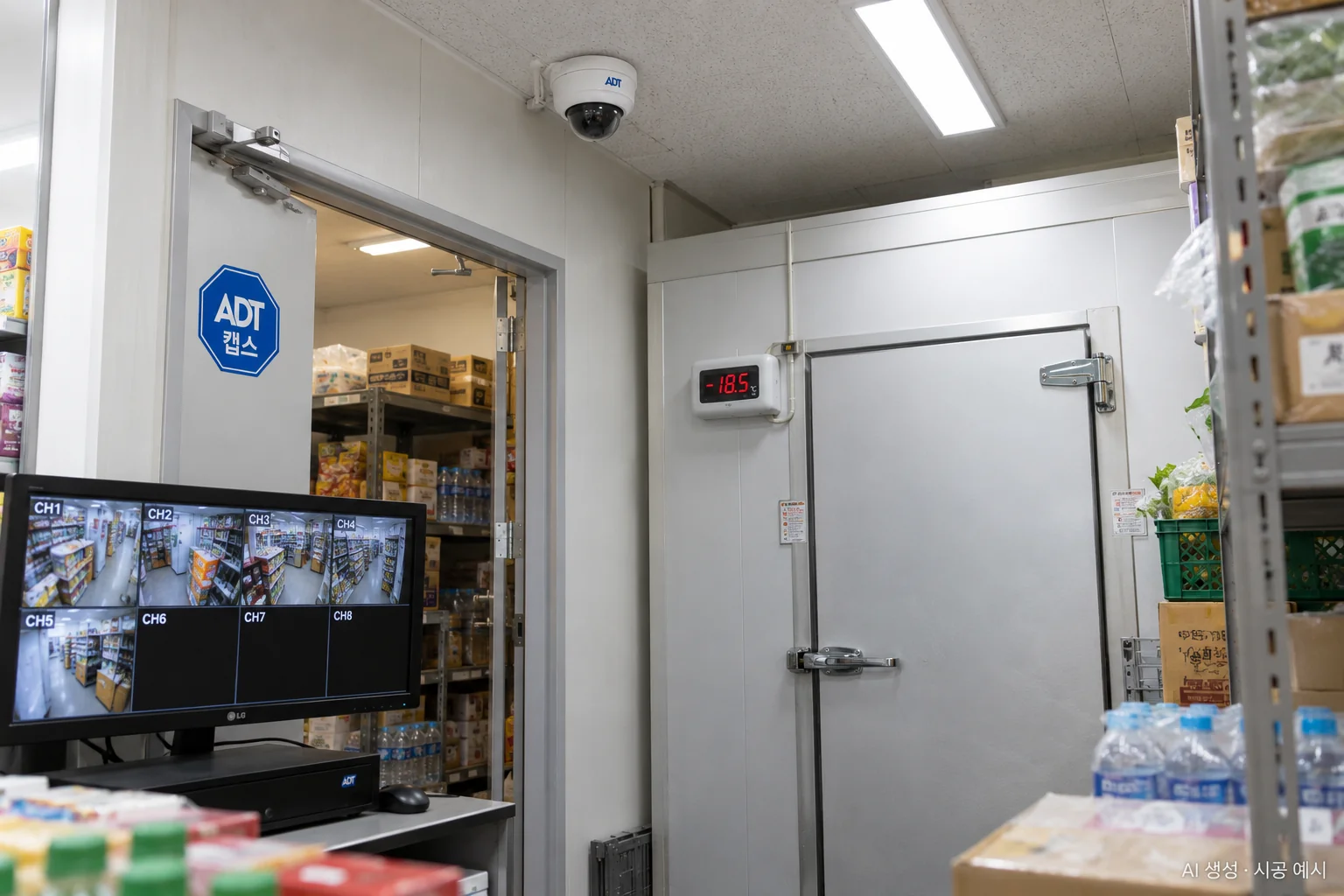 대구 편의점 CCTV 설치 예시 - 창고(백룸) 문 앞 카메라