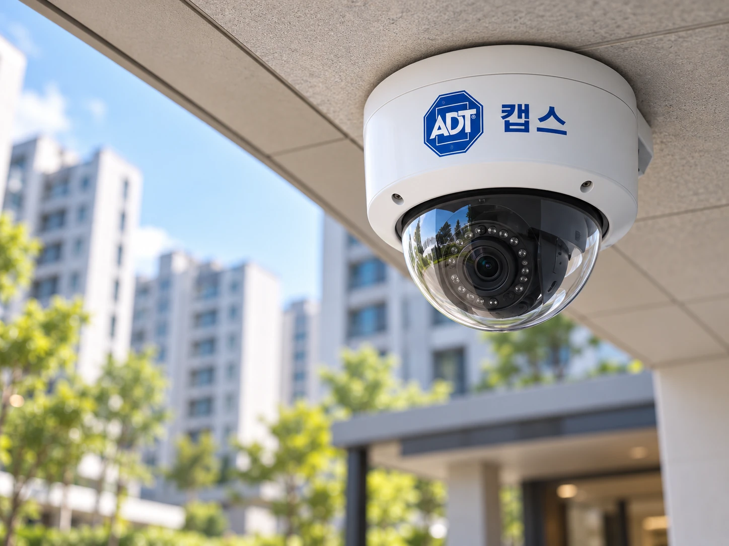 건물 천장의 ADT캡스 돔 카메라