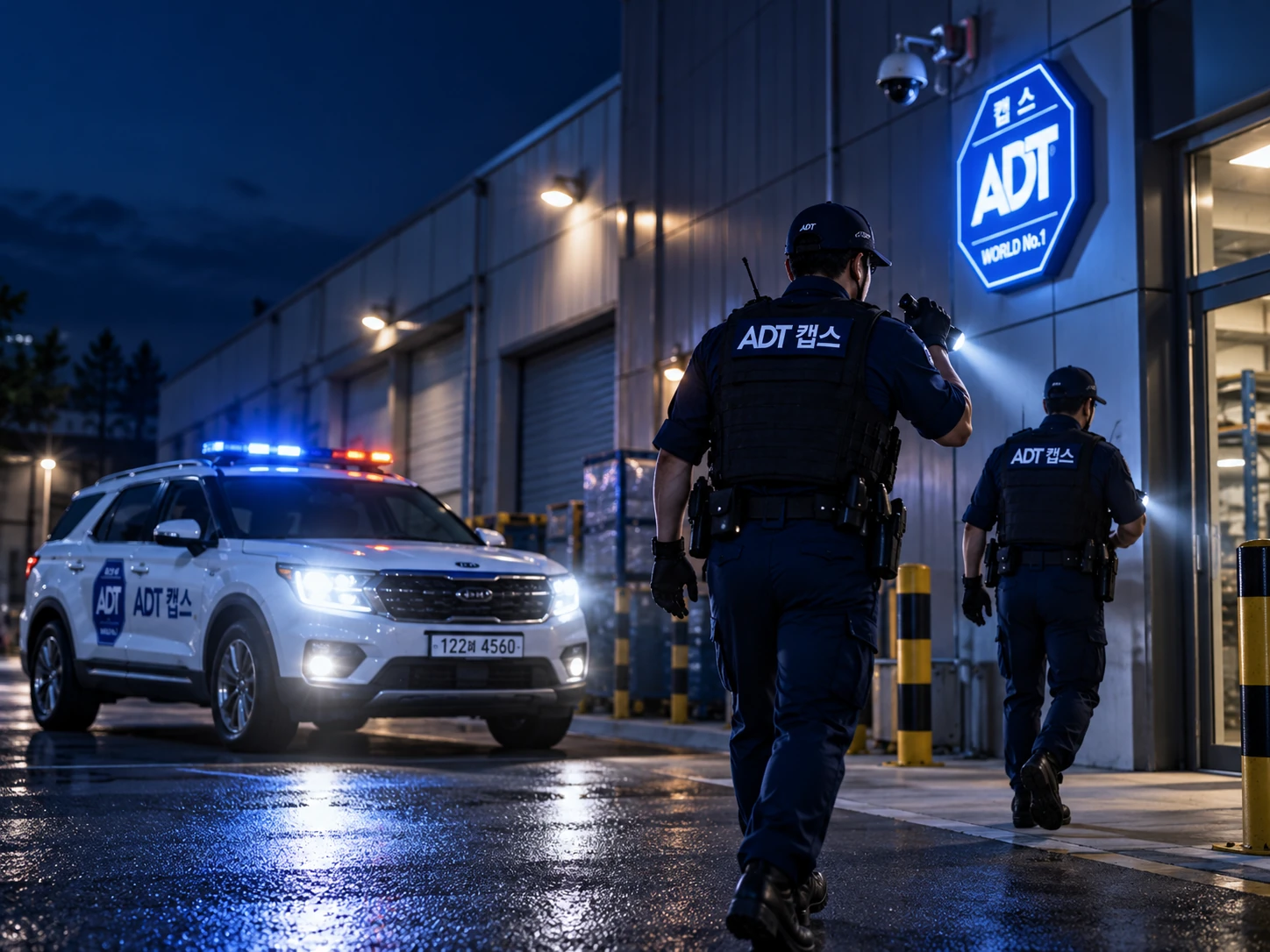 야간 출동 중인 ADT캡스 요원과 차량