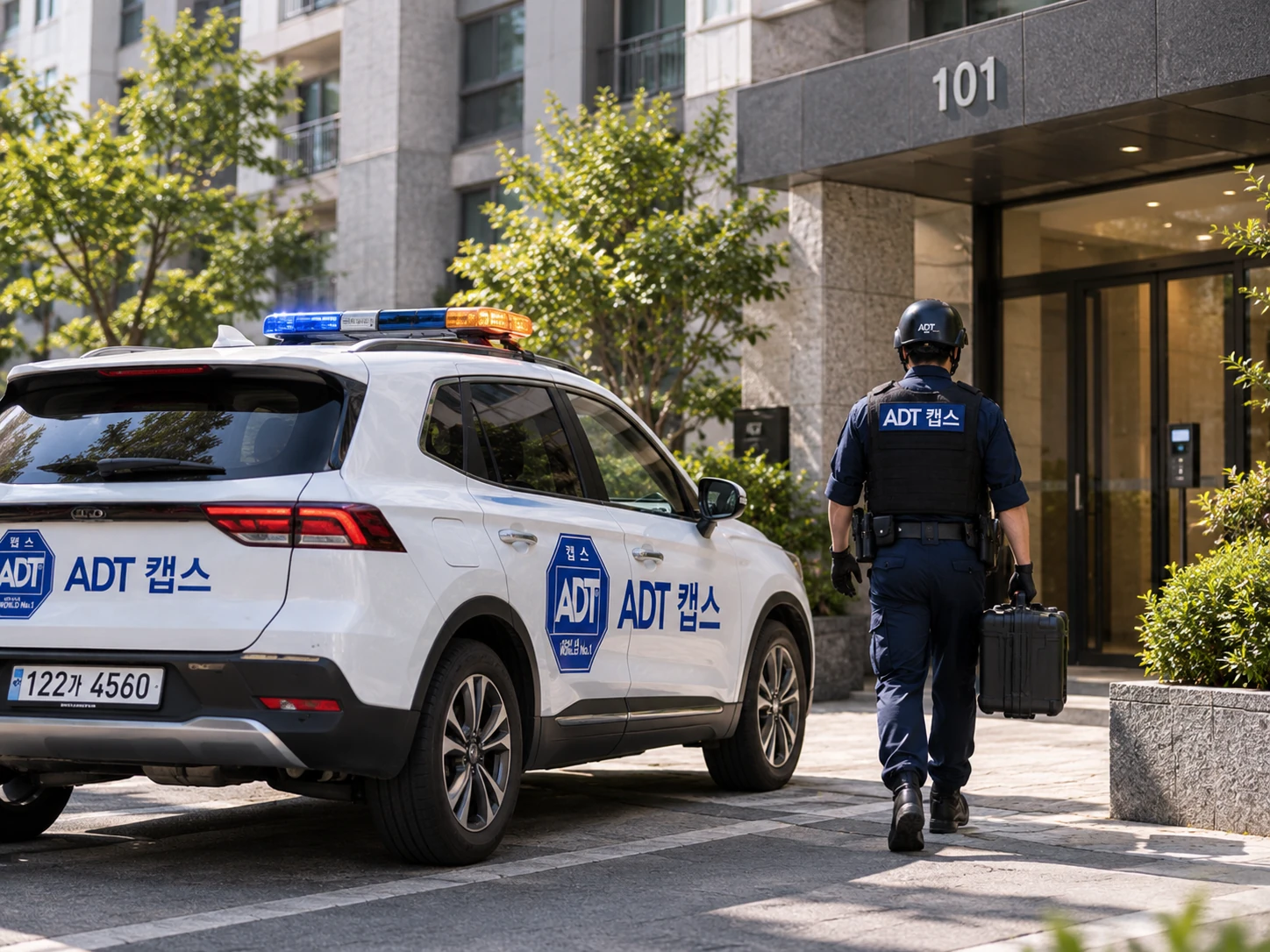 아파트 입구에 도착한 ADT캡스 차량